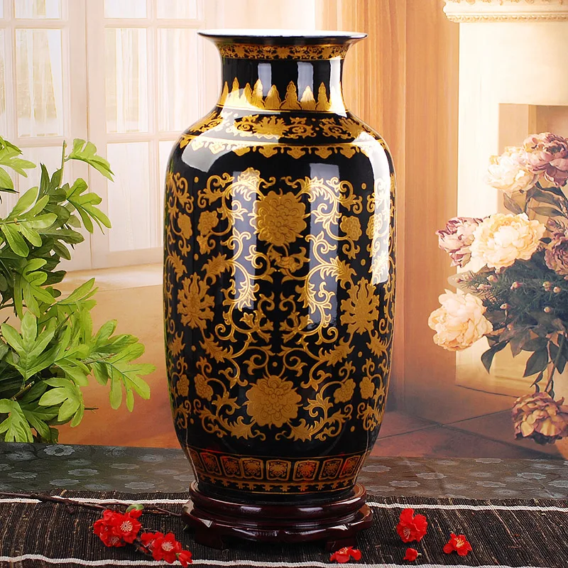

Jingdezhen Vase Floor Ceramic Black Golden Antique Large Vase Home Furnishing Articles Sitting Room Large Floor Vases