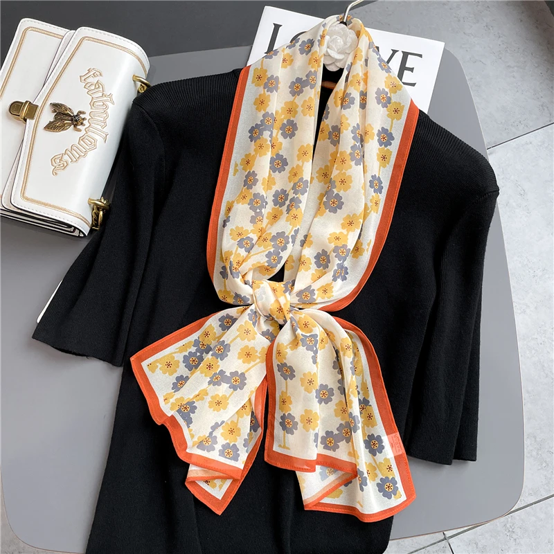 

Женский шифоновый шейный платок с принтом, летний модный платок 140*35 см