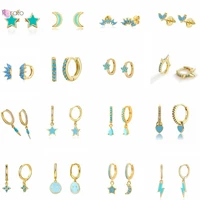 2022 trend blue turquoises series hoop earrings 925 sterling silver ear needle small earrings for women delicate jewelry pendant