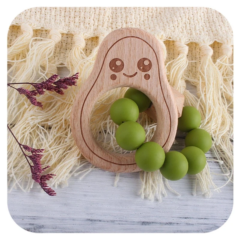 

Baby Pacifier Chain Beech Wood Avocado Bracelet Teether Nipple Dummy Clip Holder