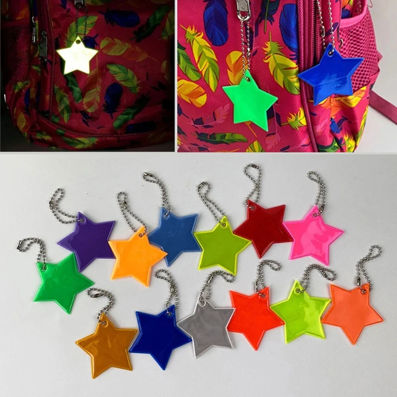 

12 Colors Star Reflective Keychain Bag Pendant Accessories Reflector Keyrings For Visible Safety Night Traffic Safety Reflector