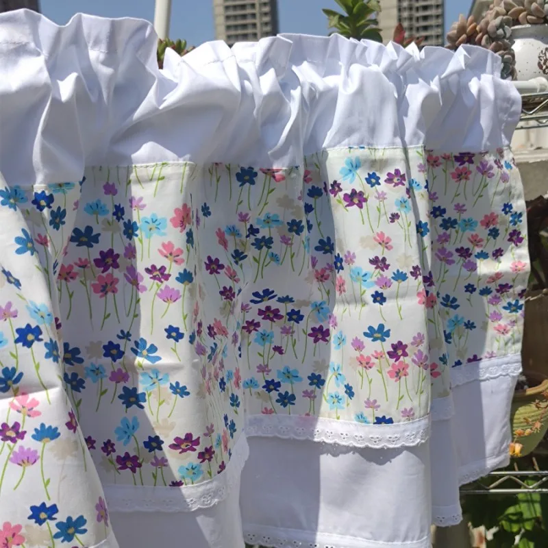 

Elegant white double fabric short curtain. Printed sunshade half curtain. Decorate the cabinet curtains. Coffee curtain