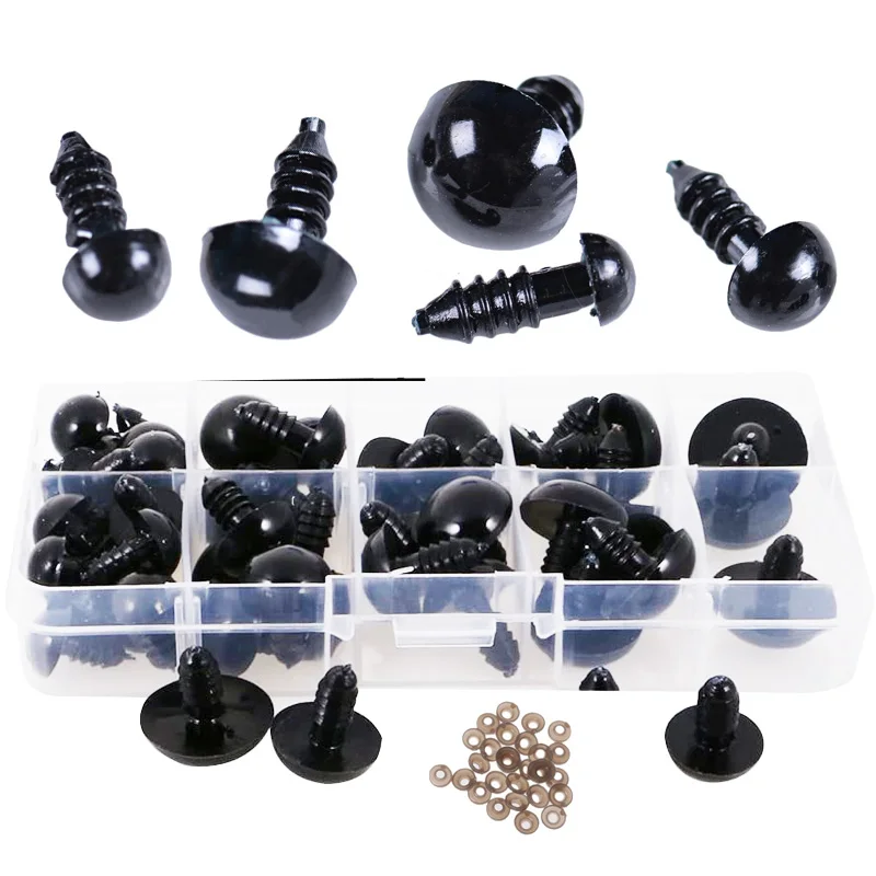 

52PCS 12/14/16/18/20MM Eyeball Doll Accessories Black Plastic Plush Safety Eyes Amigurumi for Toys DIY Funny Toy Eyes Animal