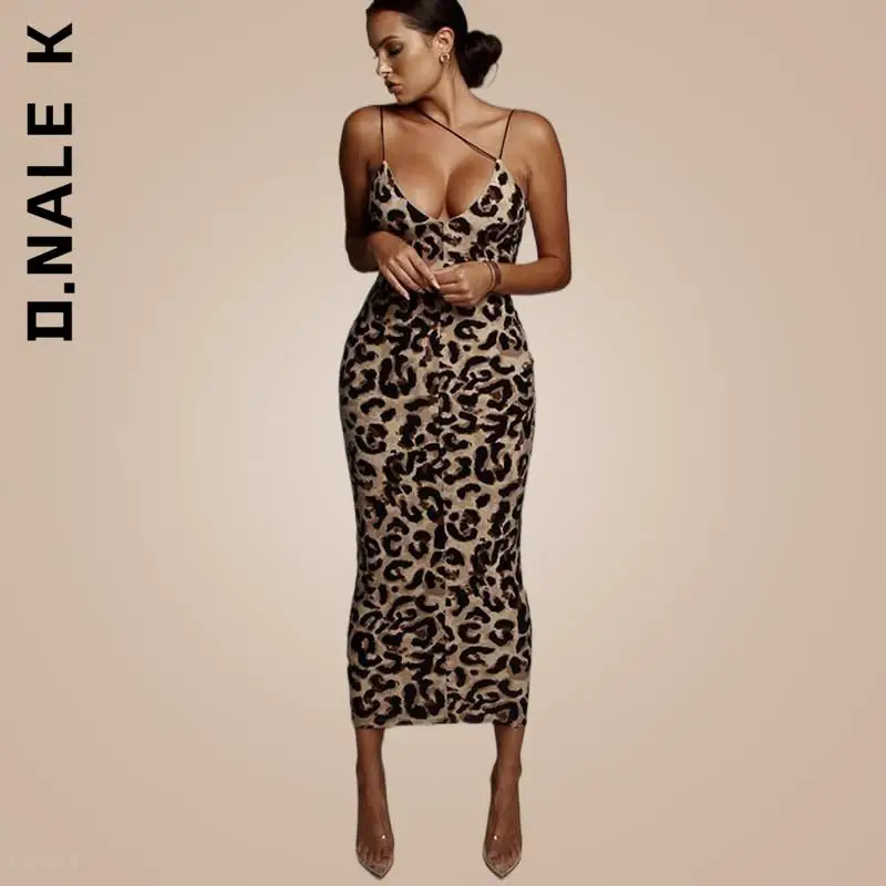 D.Nale K Sexy Women's Leopard Snake Print Dress Fashion Ladies Long Maxi Dress Party Bodycon Occasion Dresses Evening Sundress