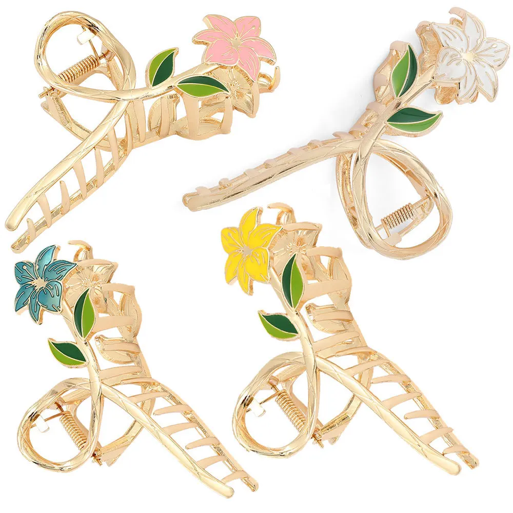 

Metal Hair Claws for Women Elegant Golden Flowers Hair Clips for Girls Hairpin Ponytail Holder Headwear Gift Hair Accessories