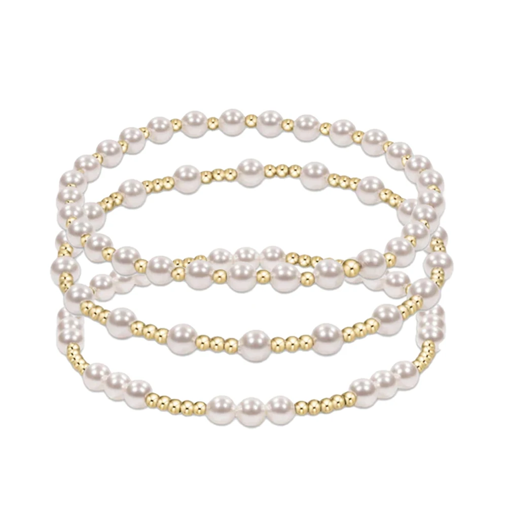 Vlen золотой жемчужный браслет женский 18-каратный позолоченный из бисера стопка