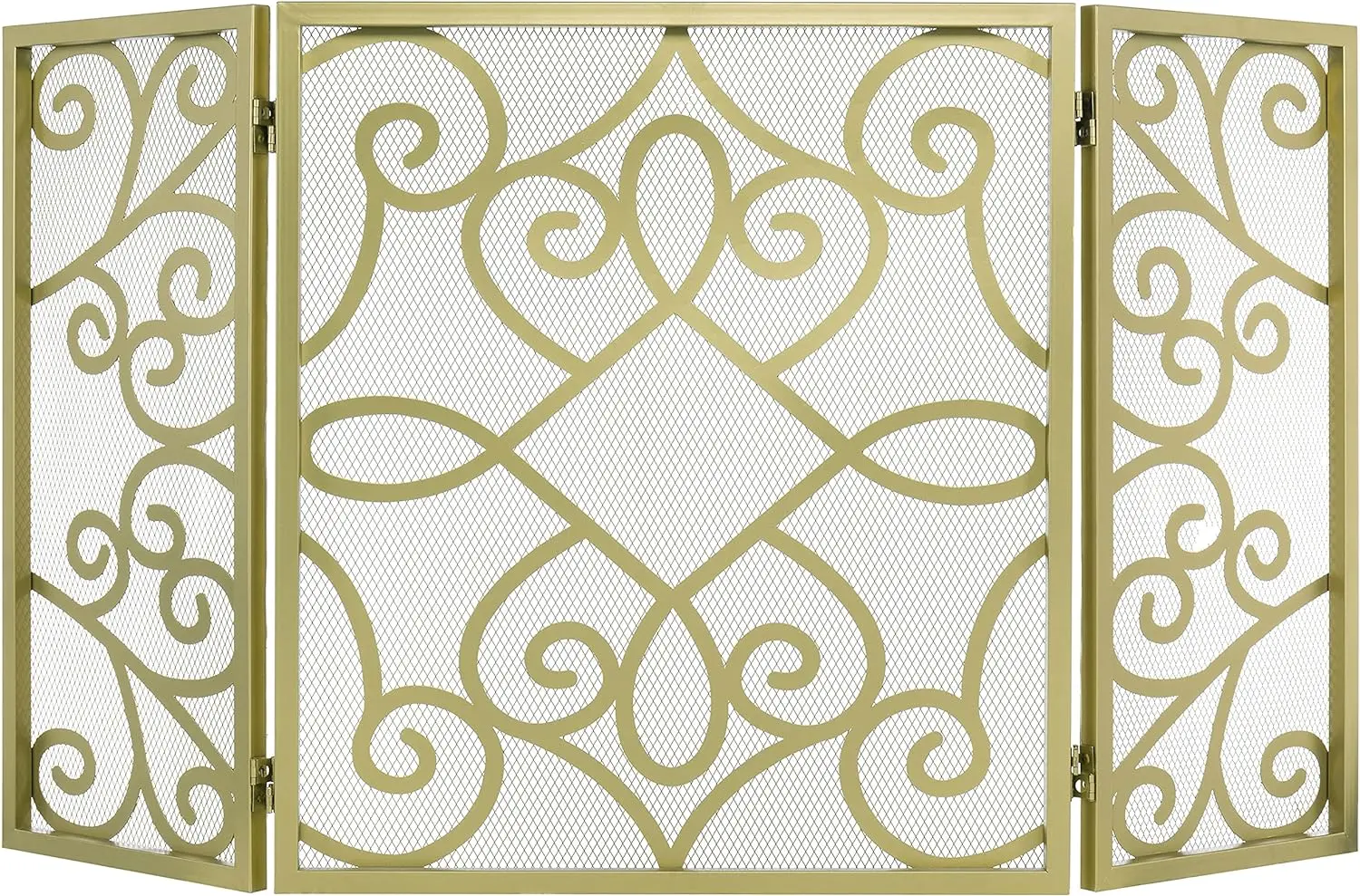 

Vintage Gold-Tone Scrollwork Freestanding Metal Fireplace Screen