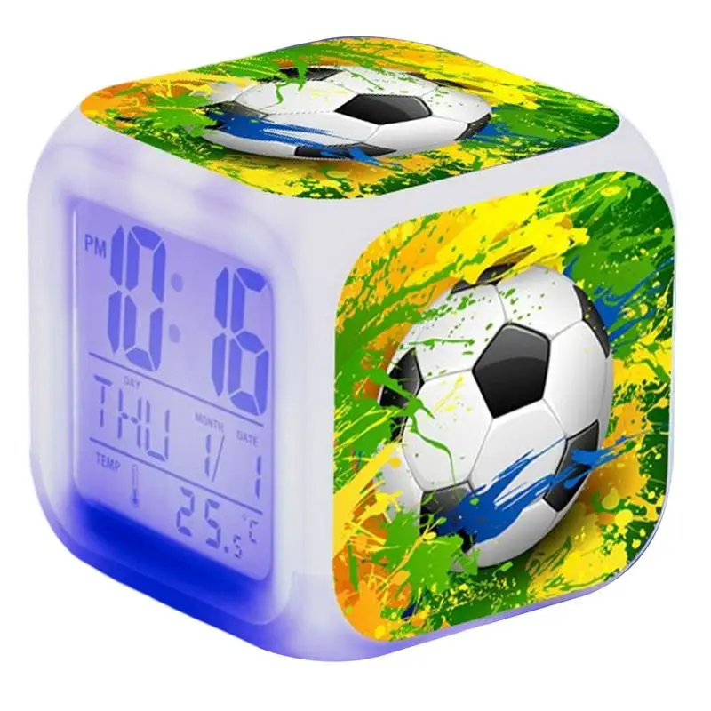 

Kids Soccer Alarm Clock Boys Football Alarm Clock Creative LED Bedroom Clock With Colorful Lights To Display Time Week Month