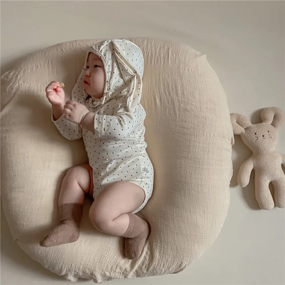 

2022 Autumn Newborn Girl Long Sleeves Romper Baby Cotton Star Jumpsuit+rabbit Ear Lace Hat 2pcs Suit Toddler Boy Fashion Outfits