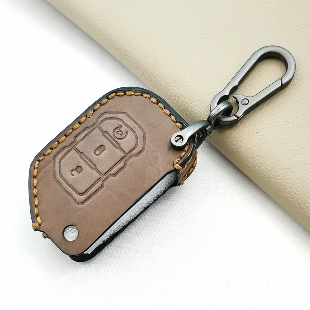 

2021 Стильный кожаный чехол Crazy Horse для автомобильных ключей для Jeep Wrangler JL 2018-2021, Гладиатор JT, защитный чехол с 3 кнопками
