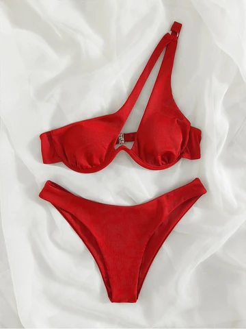 Sexy Bikinis Swimsuits Cut Out Women's Swimwear 2023 One Shoulder Biquini High Cut Bathing Suits Push Up Beach Bikini Set