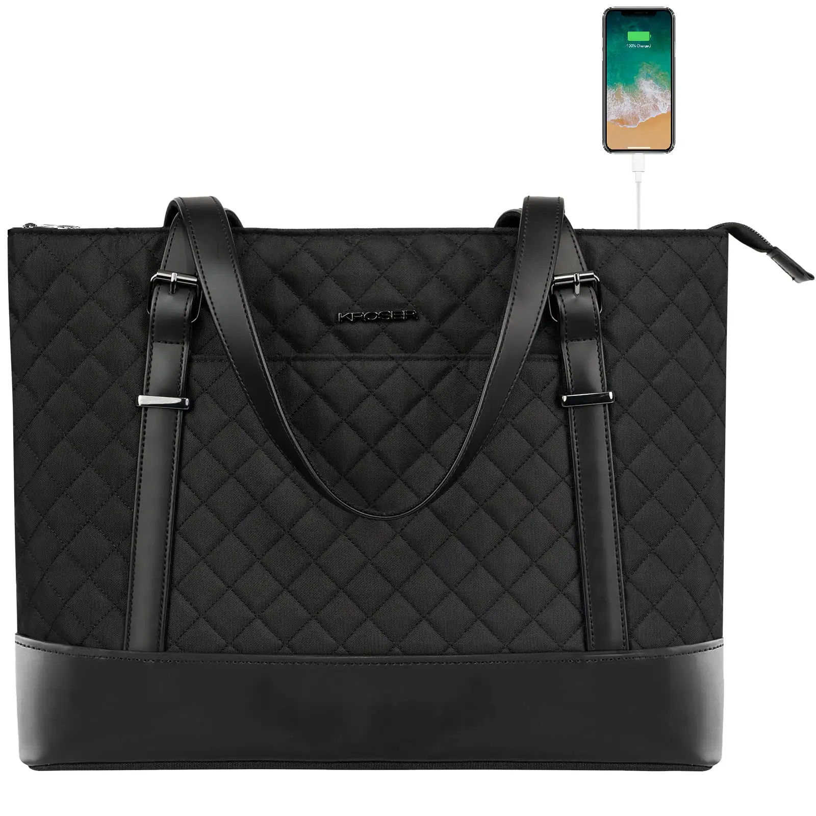 

Laptop Tote Bag 15.6" Shoulder Bag with USB Port Women Stylish Handbag (Quilt)