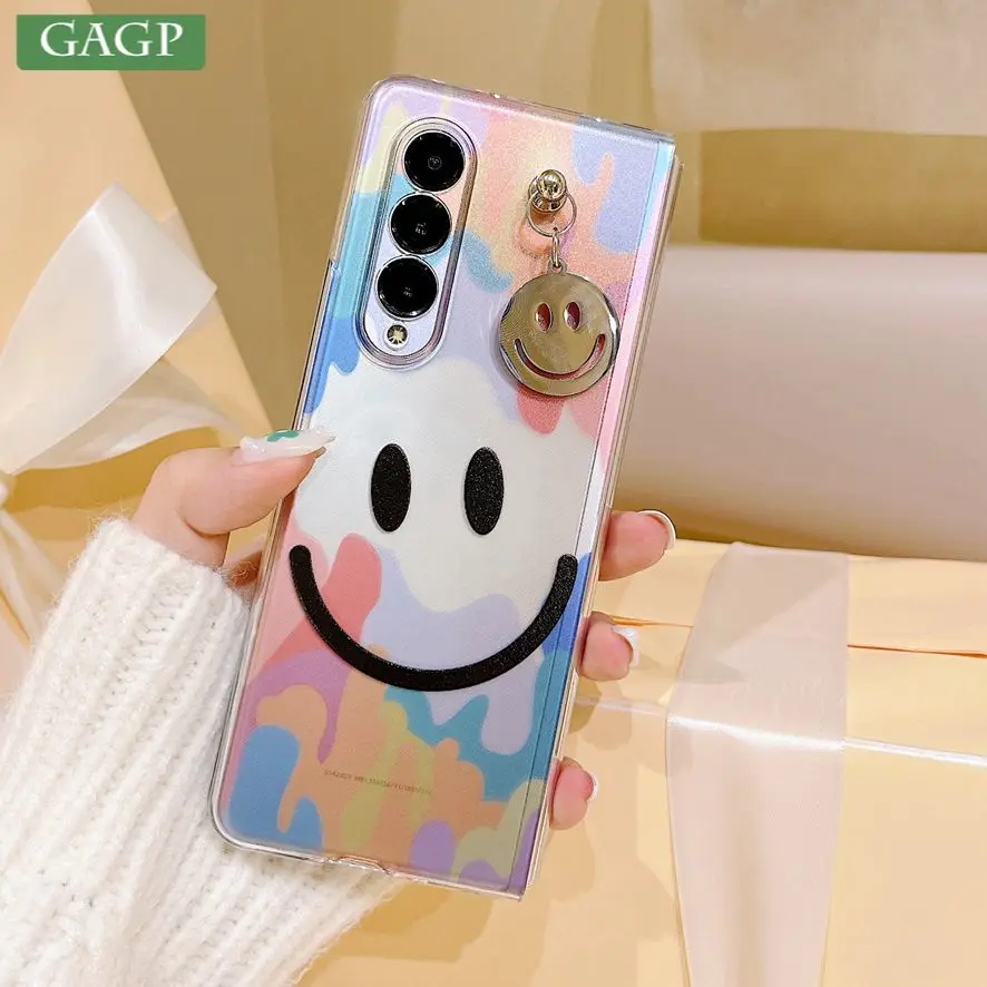 Z Fold 3 Cases Luxury Smile Face Phone Case for Samsung Galaxy Z Fold 4 5G ZFold 3 Transparent Silicone Cover Pendant Flip Funda