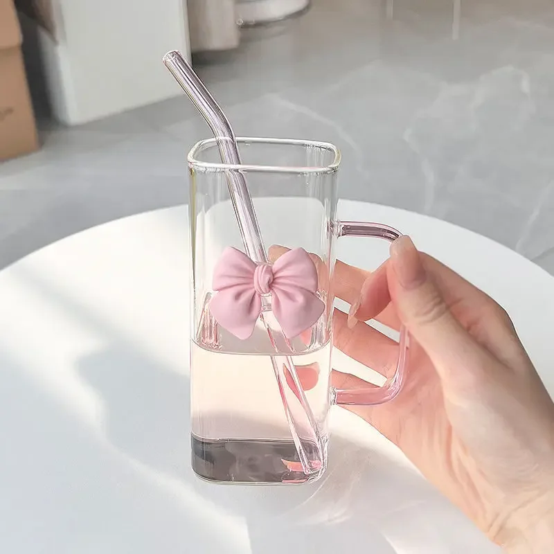 Новая модная квадратная стеклянная чашка для воды с соломенной водой женская