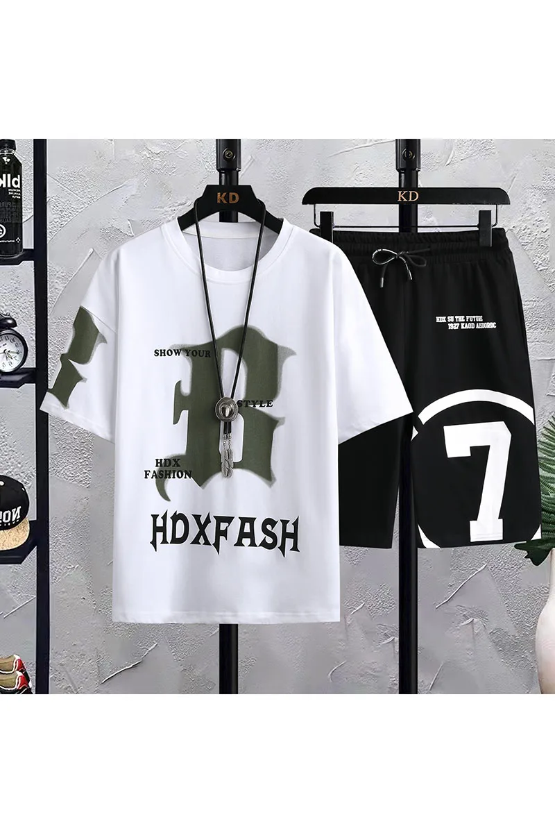 New  Summer Casual Sports Suit Men's T Shirt + Pants Two Piece Set Men's High Quality Breathable Tracksuit Moletom Masculino