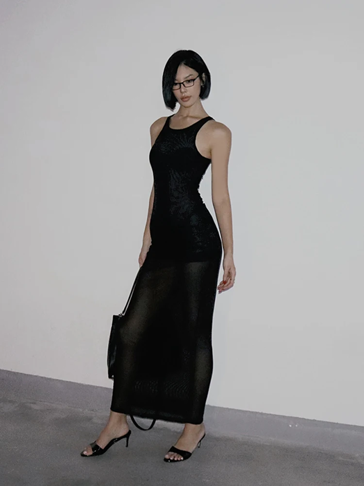 Новинка сексуальное осеннее черное Сетчатое платье Vaenssalab сращивающееся на