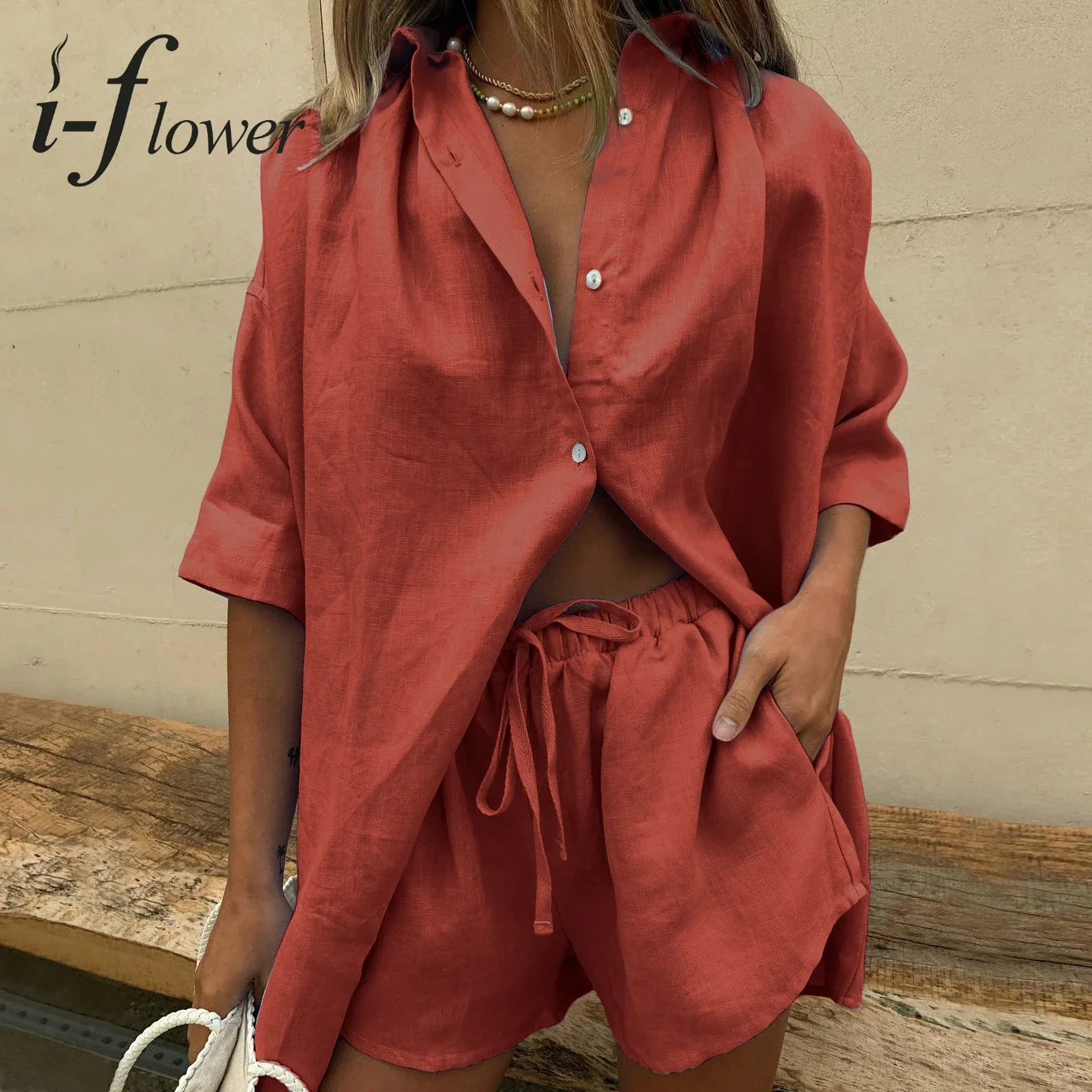 Женский топ-рубашка с коротким рукавом и костюм мини-шортами домашняя одежда
