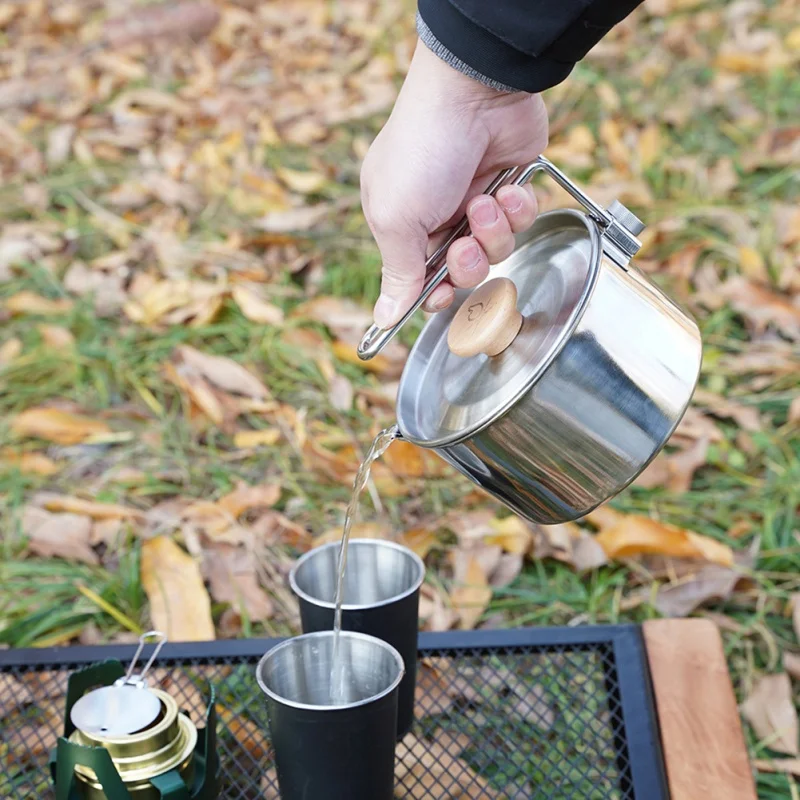 

Outdoor Camping Pot Stainless Steel Water Kettle Pan Silver Multifunctional Detachable Coffee Pot Camping Picnic BBQ Cookware