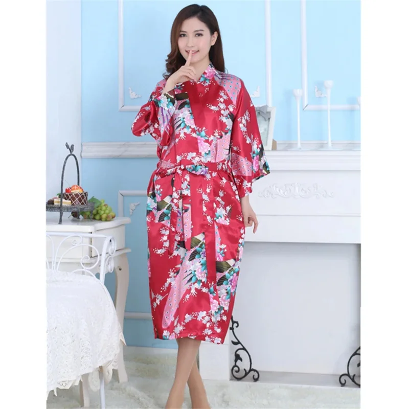 Женское кимоно в японском стиле юката одежда для сна атласная тонкая длинная