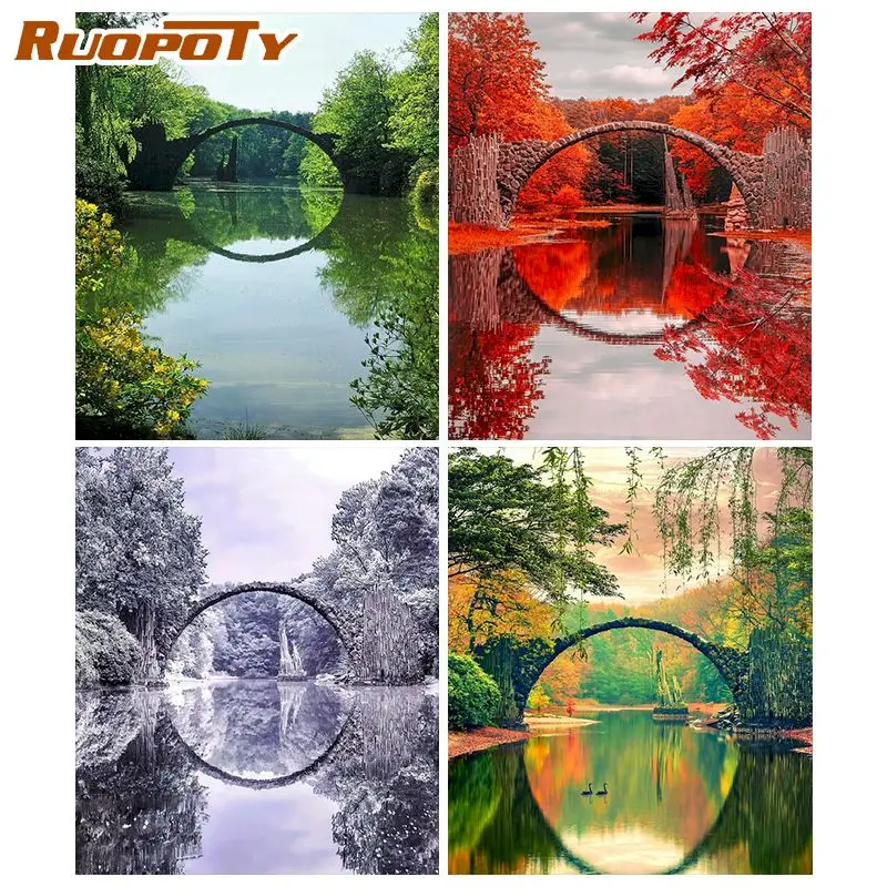 

RUOPOTY Classic Painting By Numbers Bridge Scenery Adults Crafts Painting By Number Painting Wall Decor