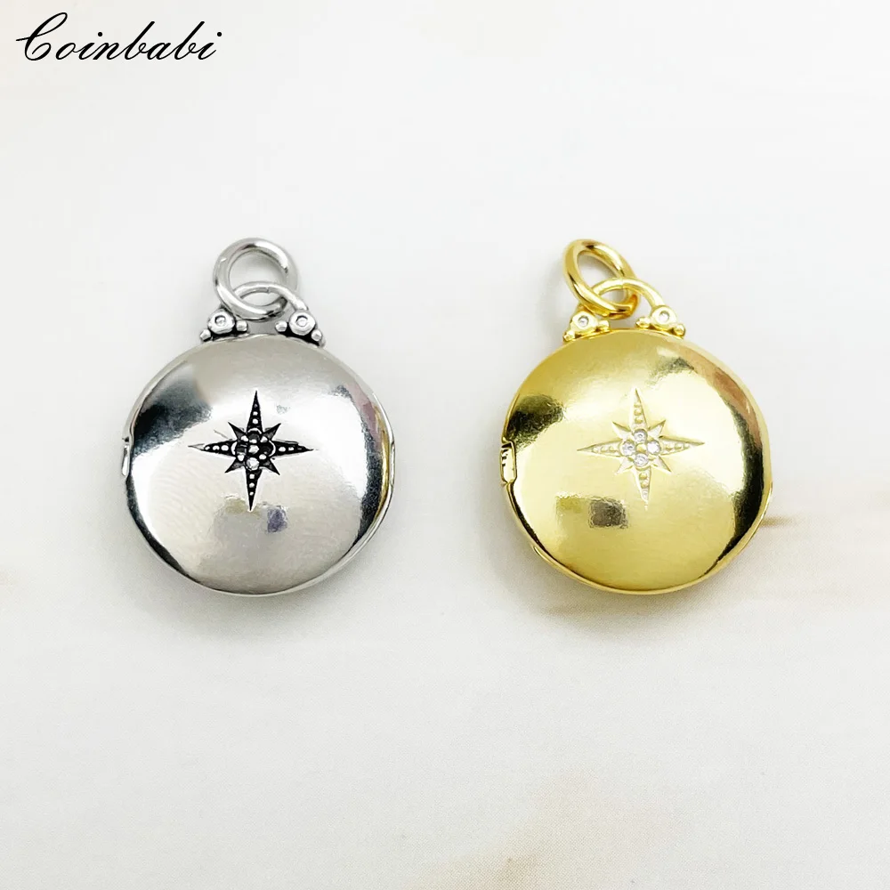 

Pendant Round Locket Medaillon Star Design 925 Sterling Silver Golden Fine Woman Jewelry Accessories Fit Necklace Trendy Gift