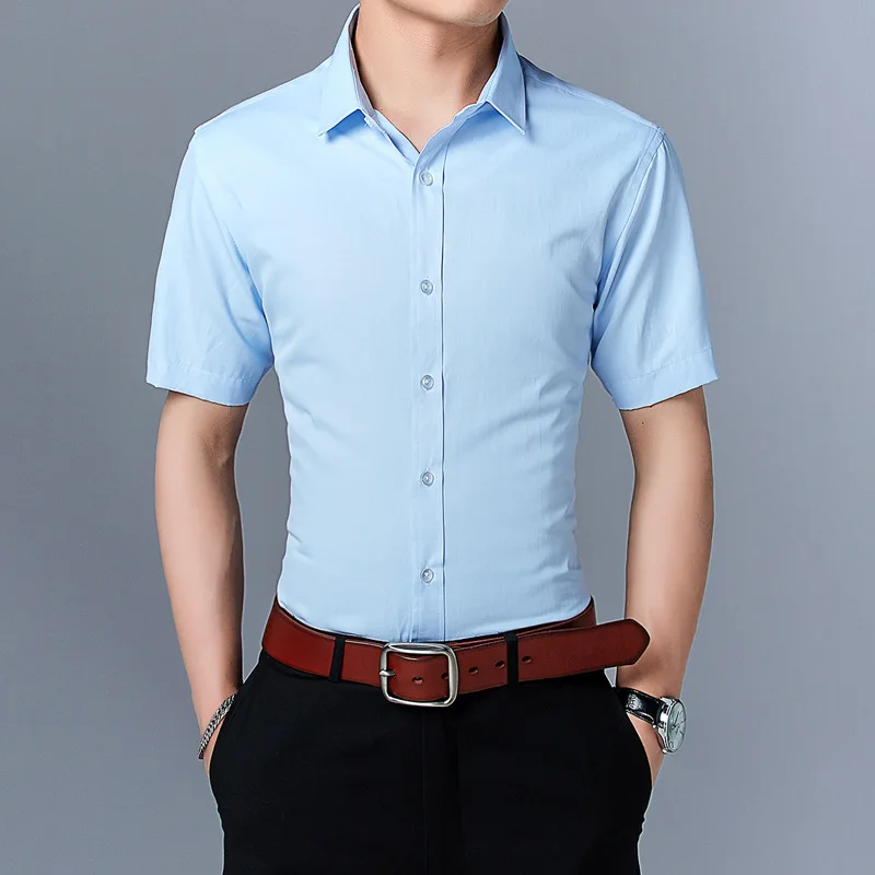 Summer Men's Short-sleeved Shirt Men White Shirt Korean Style Fashion Slim Solid Color Lapel Male  Mens Clothing E21