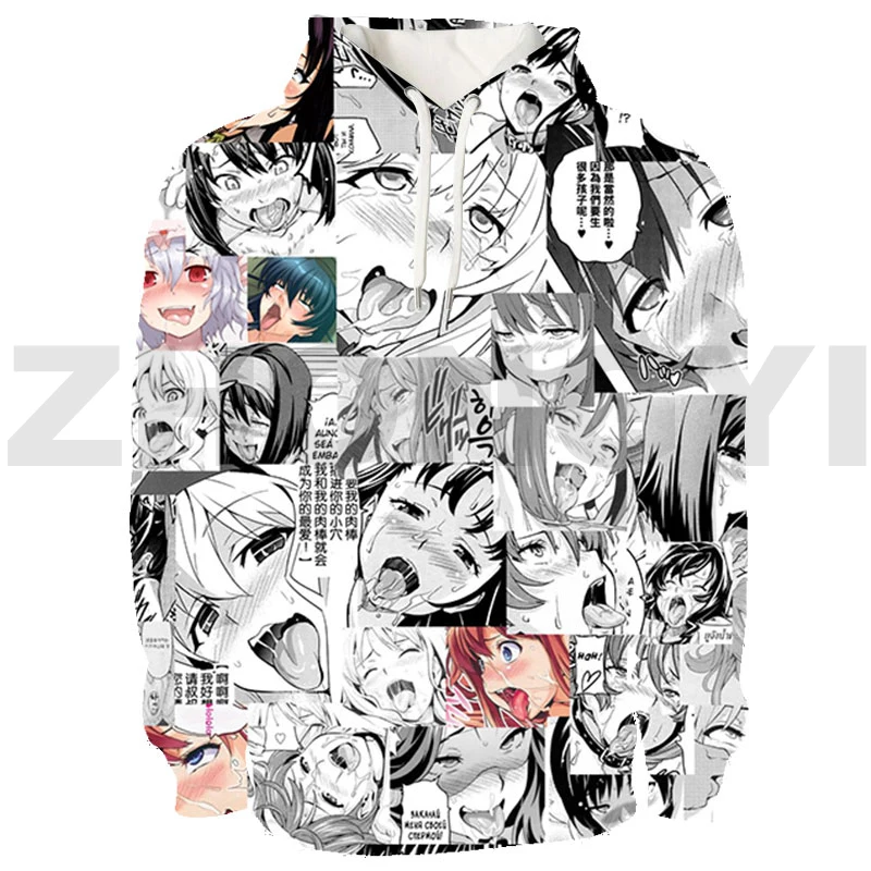 Толстовка Ahegao с капюшоном толстовки мультяшным принтом Hentai Мужская одежда