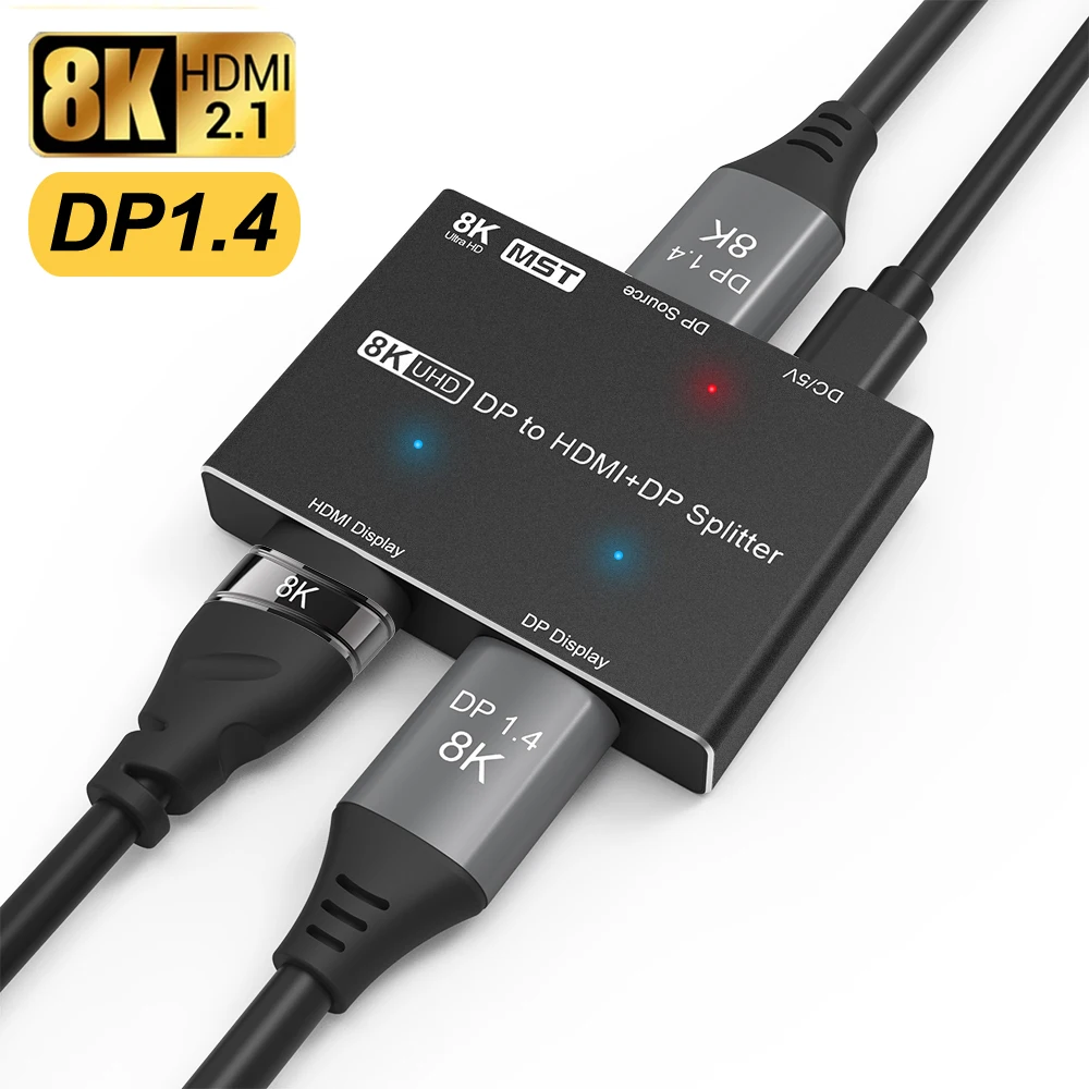 

Сплиттер Ultra HD 8K DP к HDMI DP 8K @ 30 Гц 4K @ 120 Гц 1080p @ 240 Гц HDMI 2,1 3D HDR 4K 8K SST MST DP1.4 конвертер Displayport