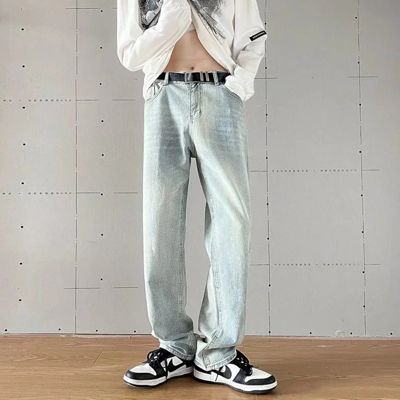 Summer Blue Jeans Men's Fashion Casual Wide Leg Jeans Men Streetwear Hip Hop Loose Straight Denim Pants Mens Trousers S-3XL