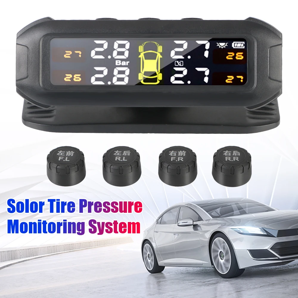 

With 4 External Sensors Tire Pressure Monitoring System Temperature Warning Fuel Save Solar TPMS