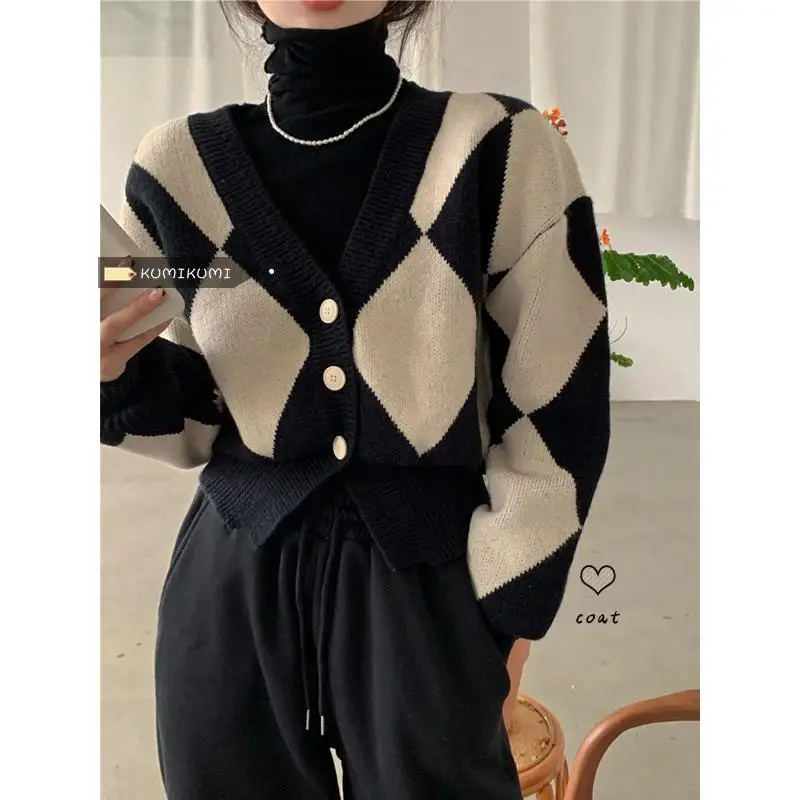 

Women Clothing 2022 Autumn Winter New Fashionable Vintage V Neck Knit Cardigan Sweater Loose and Thick Casual Coat for Women