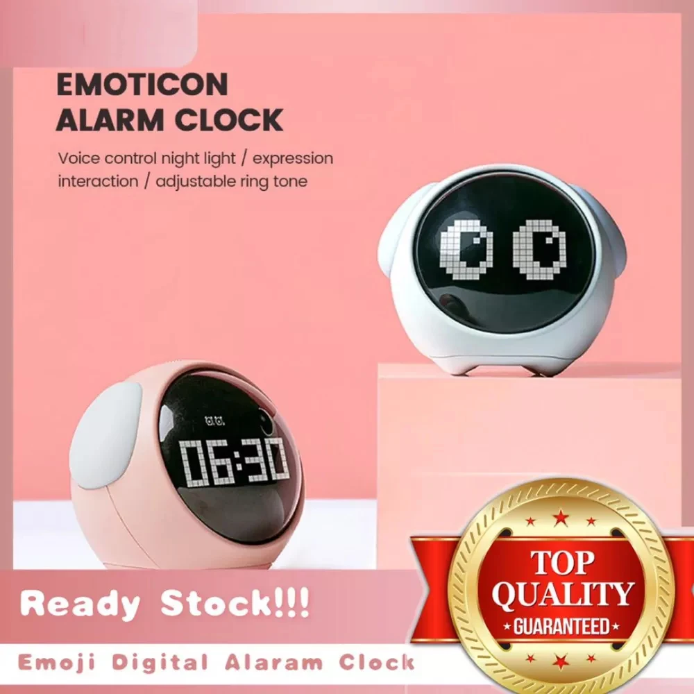 Cute Night Light LED Alarm Clock Smart Kids Digital Adjustable Ringtone Size and Brightness Voice Control Snooze Function