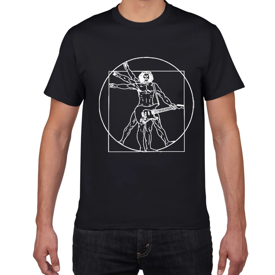 

Da Vinci guitar funny T-Shirt men Vitruvian Man rock band Vintage Graphic Music Novelty streetwear t shirt men homme men clothes