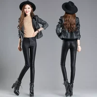 2022spring autumn winter warm women pants female pu leather frosted trousers elastic skinny pencil pants womens skinny pants