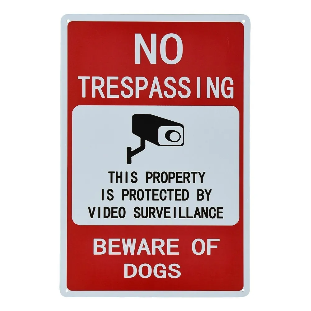 

No Trespassing Beware of dogs Metal Warning Sign Indoor Or Outdoor Use for Home Business CCTV Security Camera-Metal Tin Signs, H
