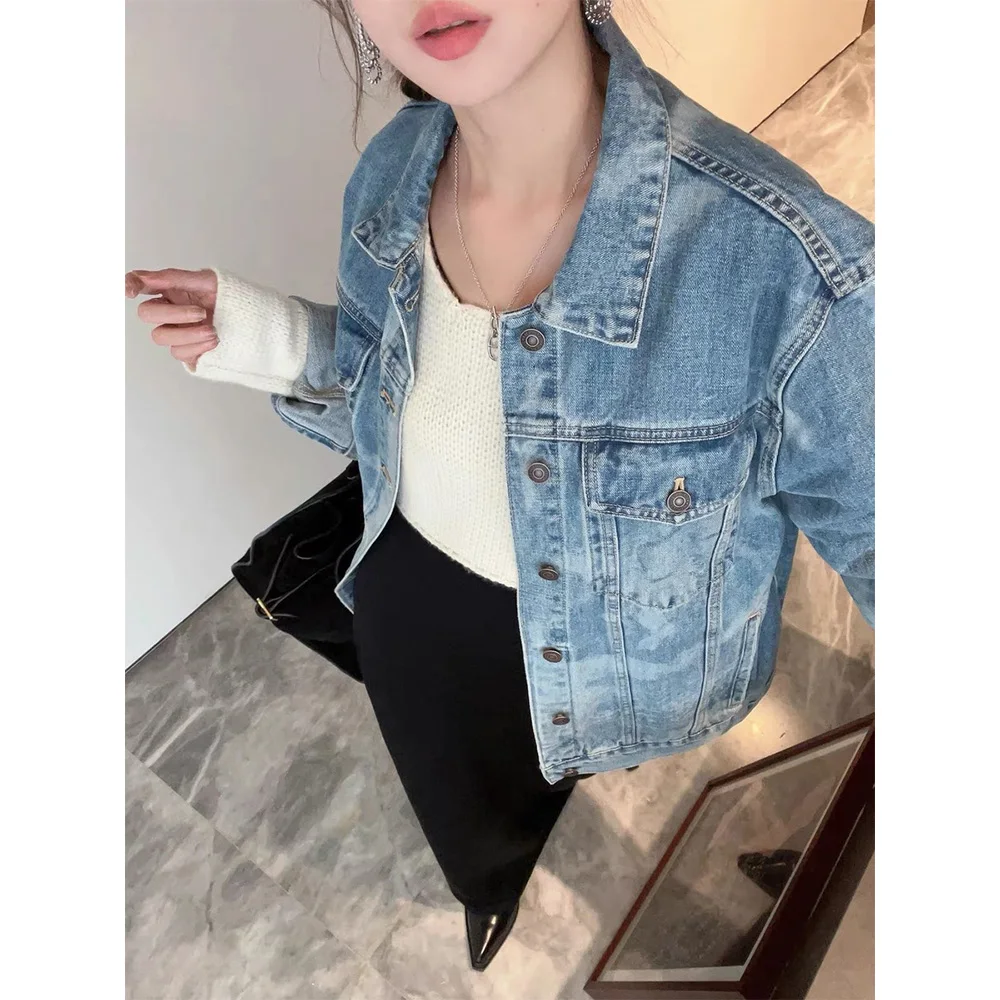 

23 years early autumn new vintage washed do old classic workwear loose versatile cotton denim jacket