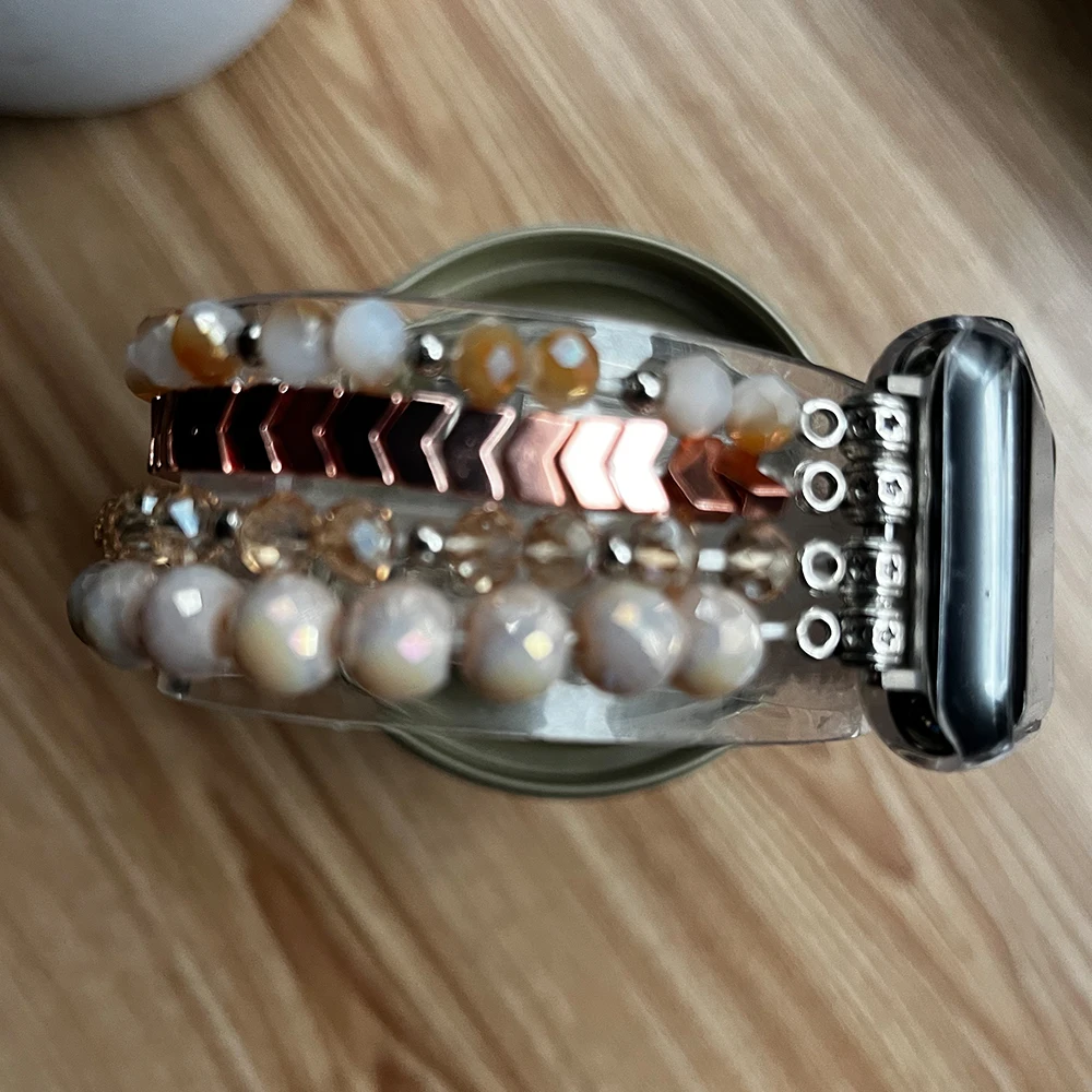 Beaded Bracelet for Apple Watch Bands 41/40/38/45/44/42mm Ladies Handmade Elastic Beaded Watch Band for iWatch Series 8 7 6 SE 5