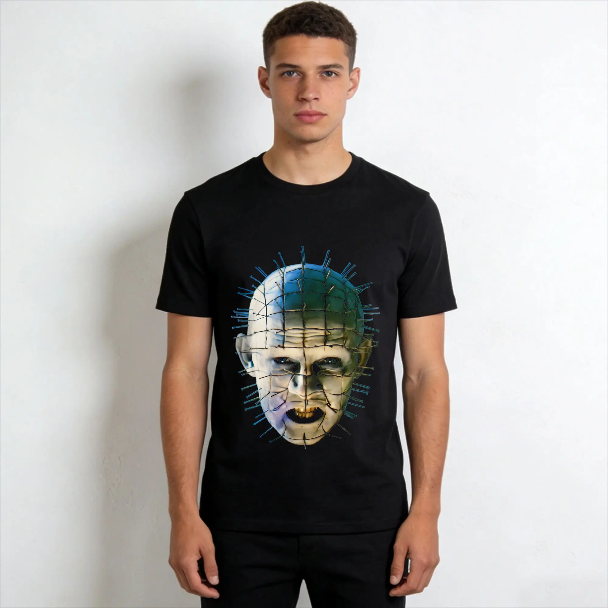 Фото Мужская футболка с принтом из фильма ужасов Hellraiser, уникальные футболки с короткими рукавами и круглым вырезом, 100% хлопок, идея для подарка, одежда №1