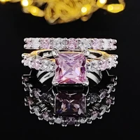2022 new luxury pink princess silver color bride wedding ring set for women lady anniversary gift jewelry wholesale r5173