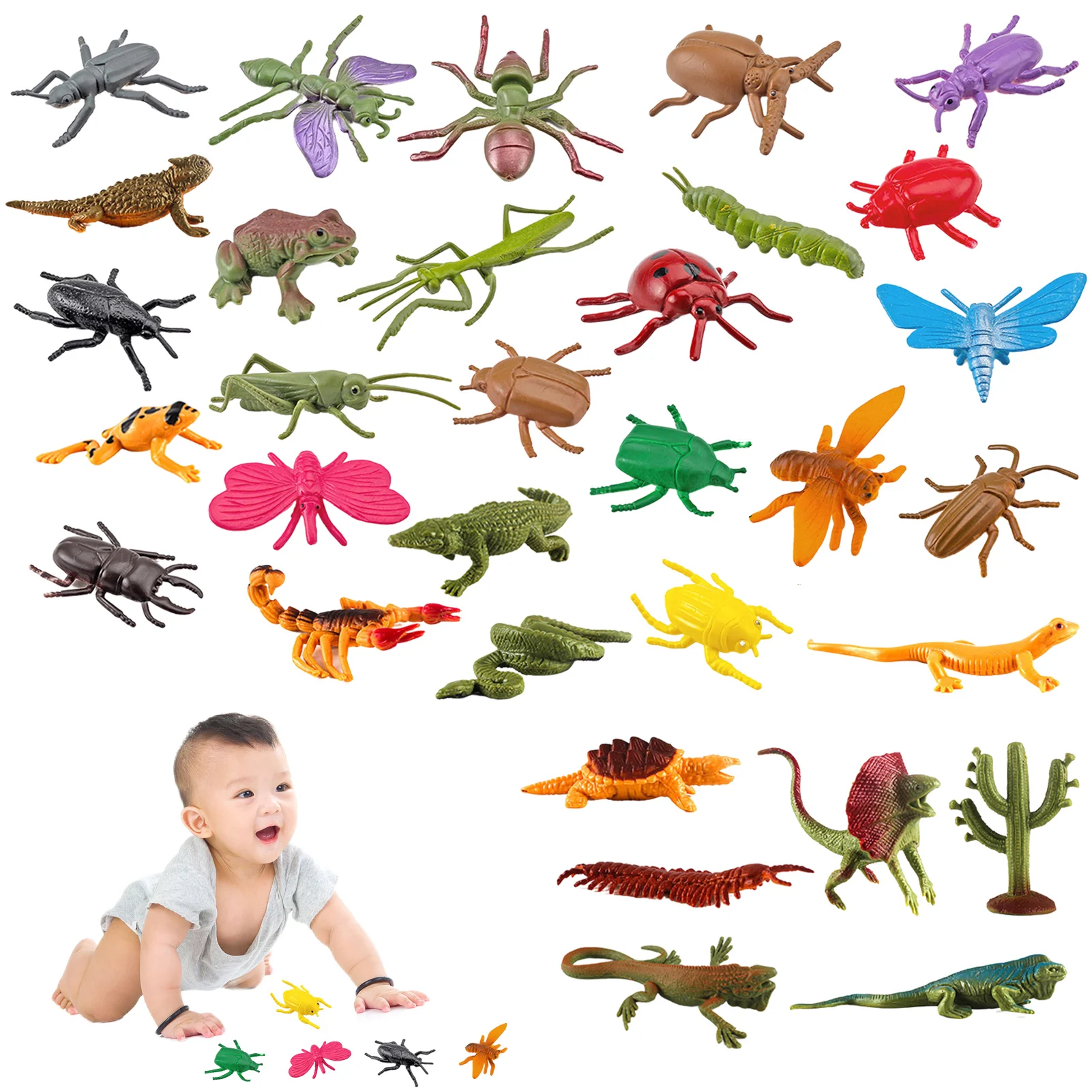 

32PCS Simulation Insect Bee Spider Butterfly Snail Ant Figures Collection Miniature Cognition Educational Toy For Children