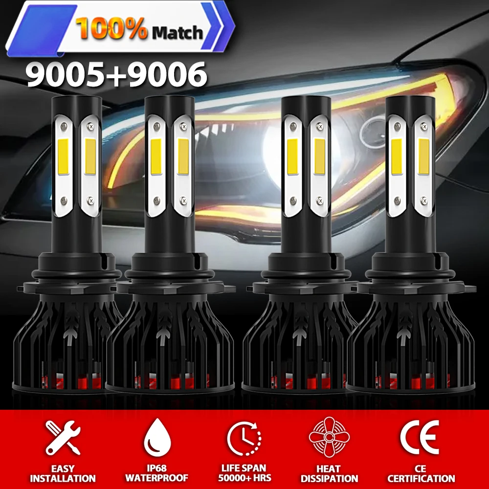 

4Pcs LED Headlight Bulbs Kit 240W 40000LM High Low Beam Car Light 6000K Cold White 12V Turbo CSP Chip Auto Headlamp Bulb
