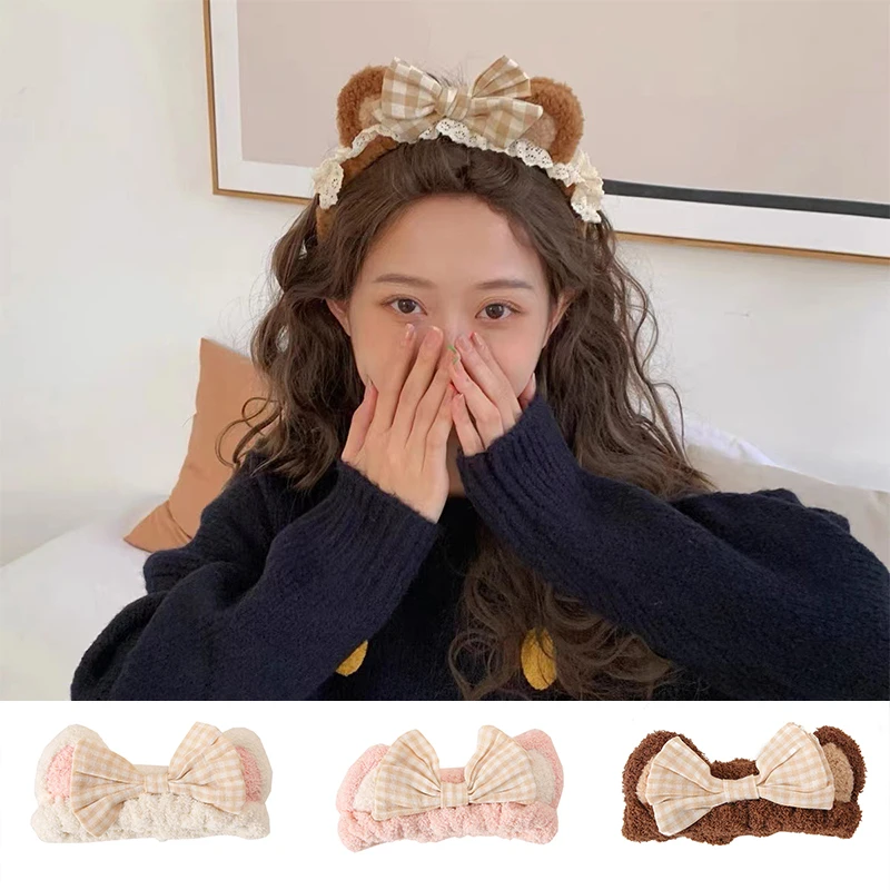 

Fleece Wide Turban Headwrap Cartoon Animal Ear Makeup Wash Hairband Soft Velvet Elastic Hair Band Cute Headwear Hair Accessories
