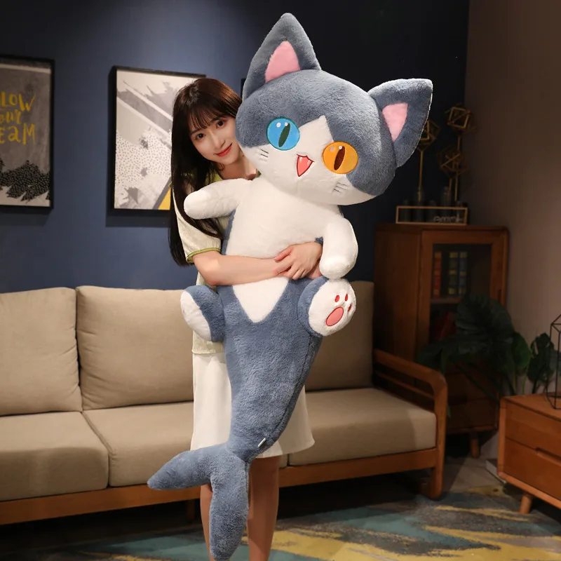 50-135cm Kawaii Transform Blue Shark Cat Plush Toys Stuffed Cute Cat Doll Animal Pillow Soft Cartoon Cushion Kids Christmas Gift