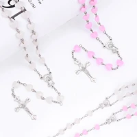 1pcs acrylic heart necklace whitepink rosary jesus cross pendant catholic faith prayer for women gift jewelry popularity