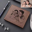 Мужской флип-кошелек с персонализированным фото, темно-коричневые оригинальные бумажники, мужские подарки сделай сам