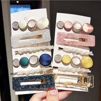 3pcsset korean acrylic hair clips for women hair accessories fashion jewelry simulated pearl hairpins geometric gold barrettes
