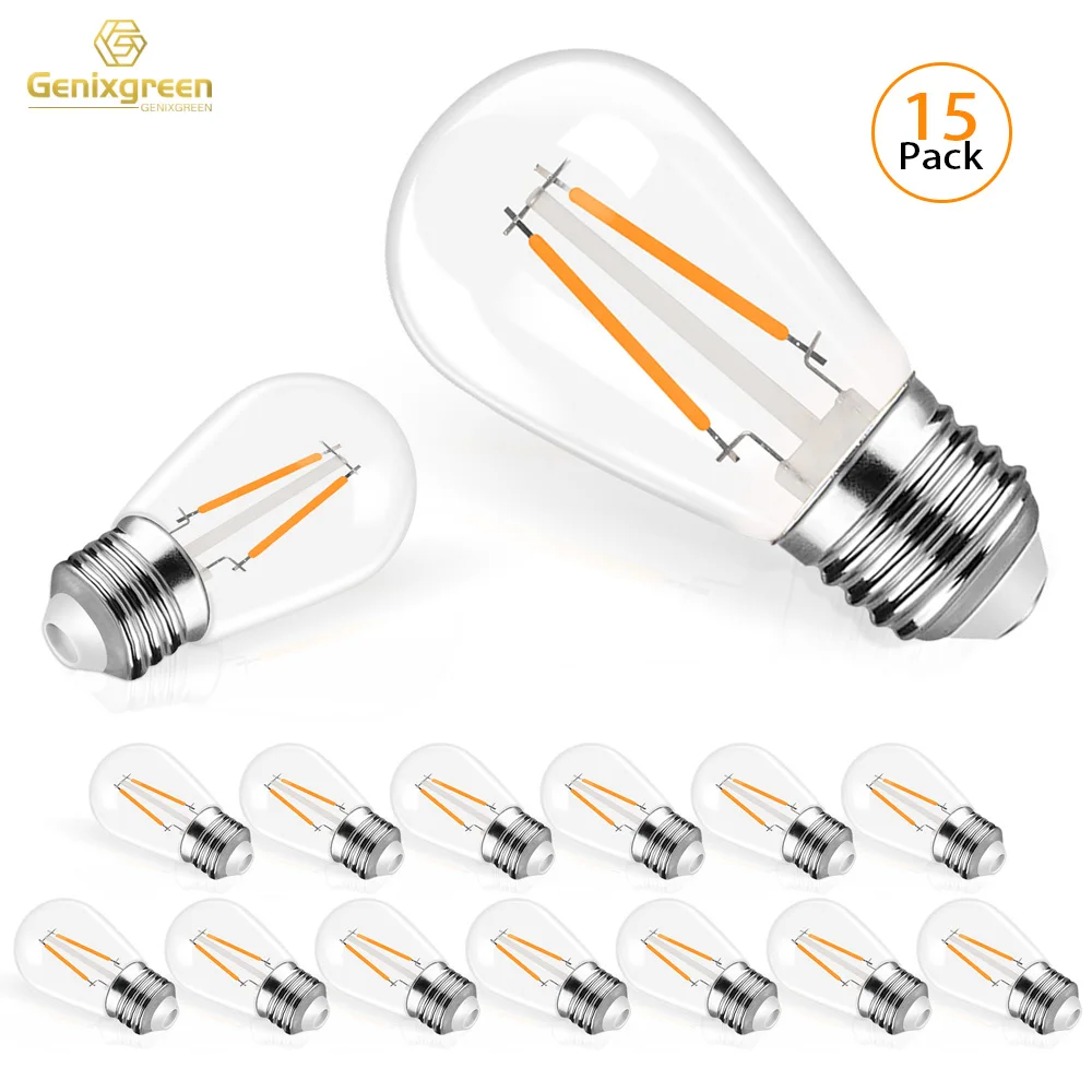 

Genixgreen S14 2Вт теплый белый LED лампочки для дома 15 шт
