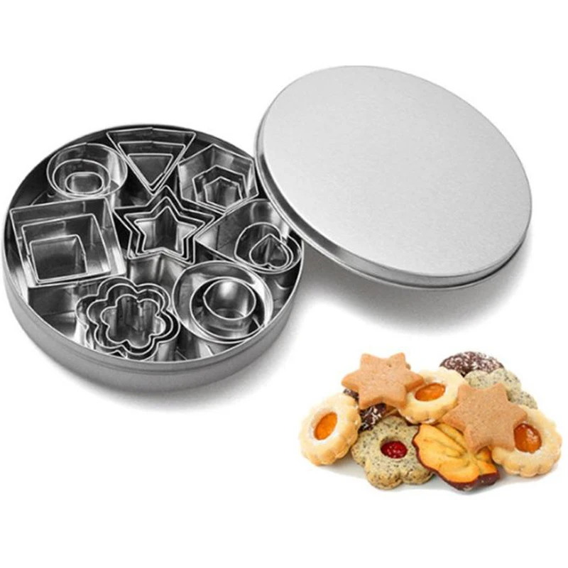 

24Pcs Stainless Steel Mini Cookie Cutter Set Biscuit Cookie Mold Christmas Pastry Cutters Slicers Baking Tools