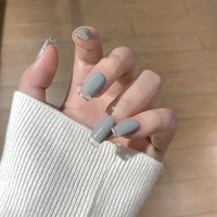 haze gray anti french long press on nail supplies korea aesthetic false nails for glue sticky tip french girly beauty