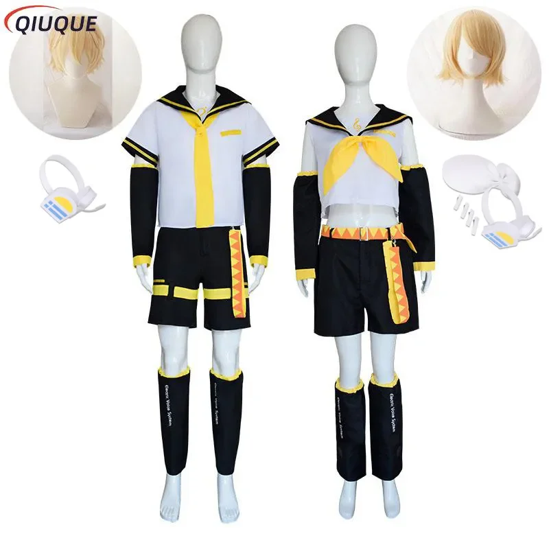 

Rin Len Cosplay Costumes Wigs Sets Tops Shorts Tie Accessory Women Men Outfit